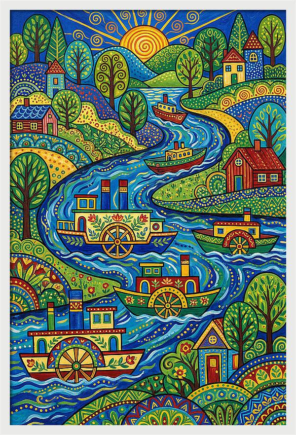 River Boats On A Colorful Stream