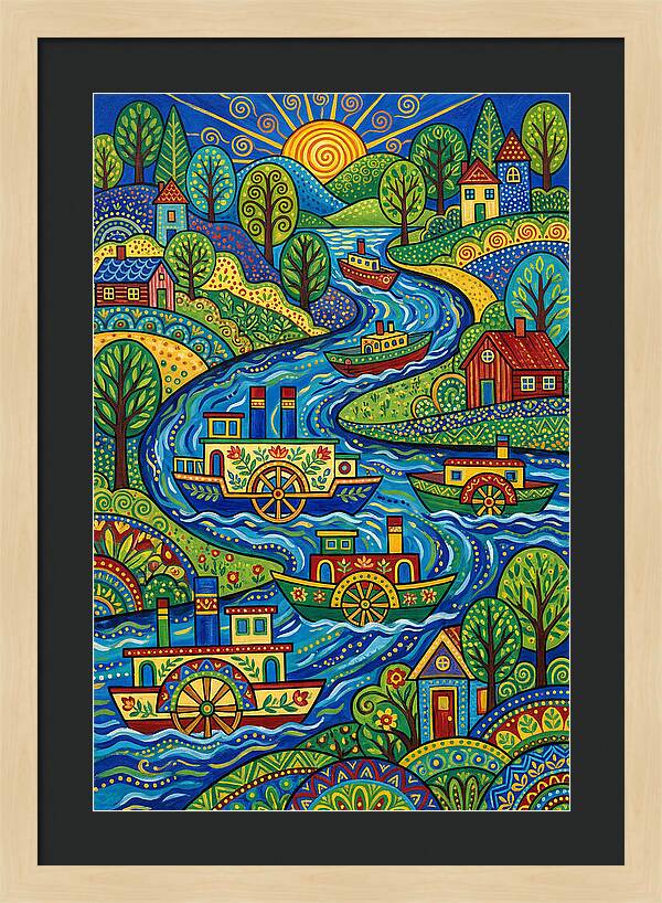 River Boats On A Colorful Stream