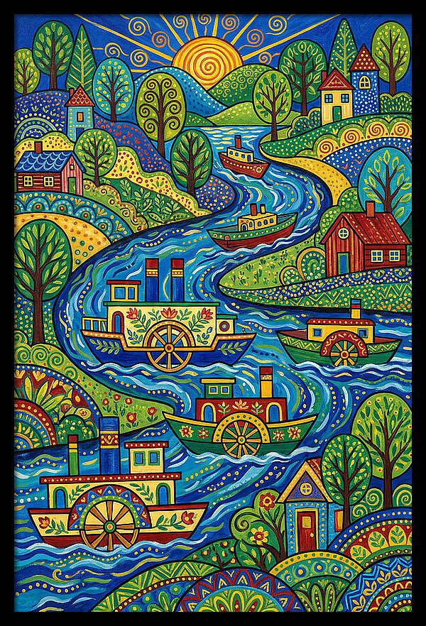 River Boats On A Colorful Stream