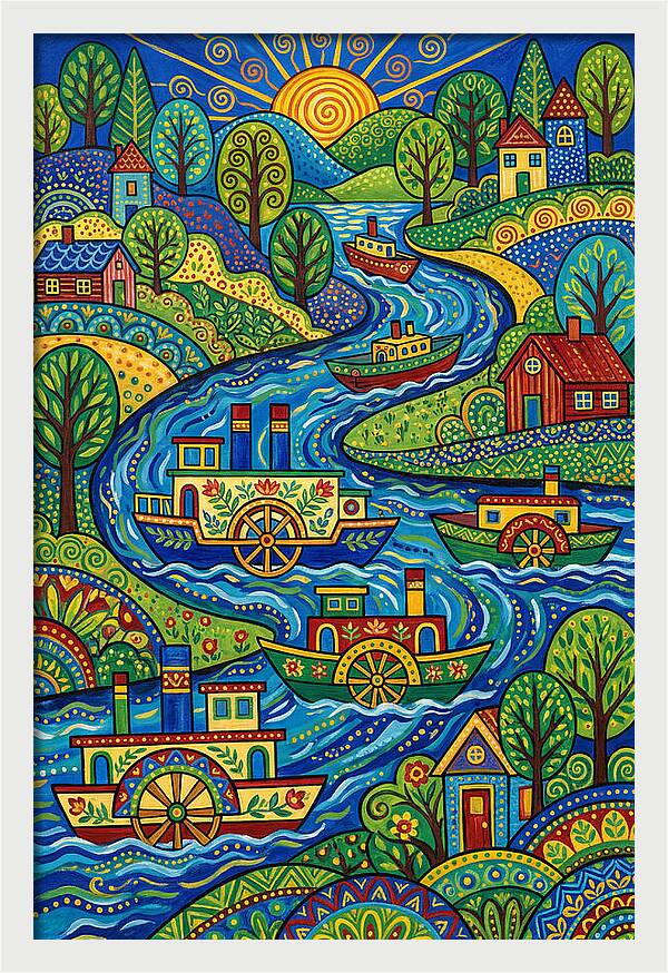 River Boats On A Colorful Stream