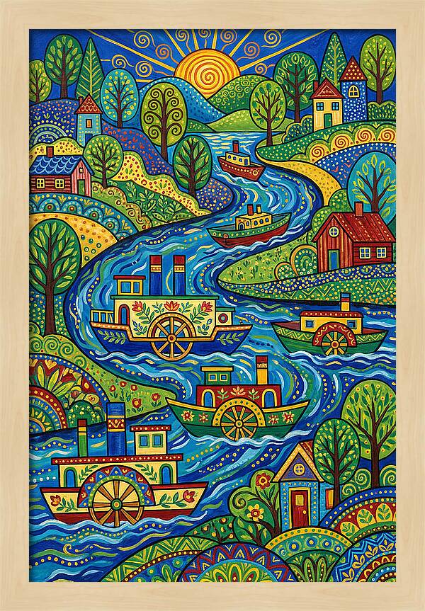 River Boats On A Colorful Stream