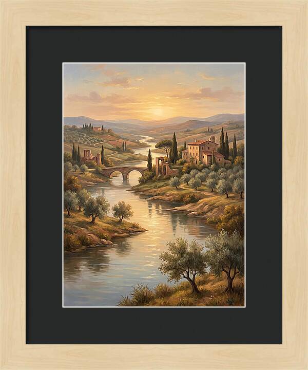 River Landscape At Sunset