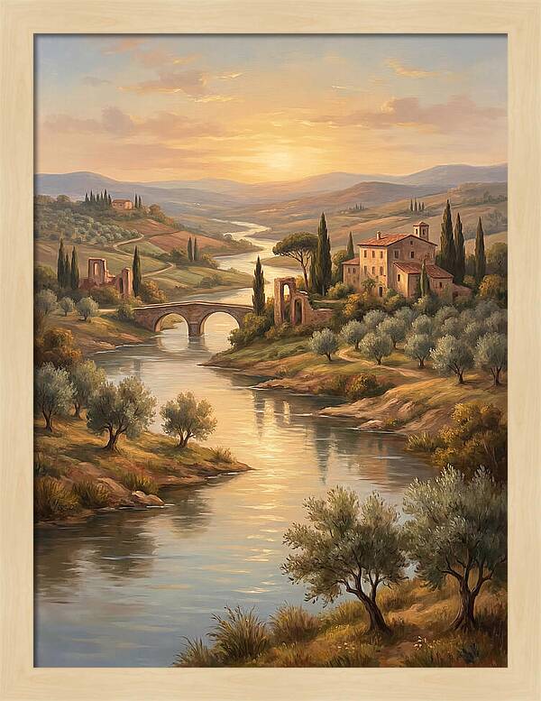 River Landscape At Sunset