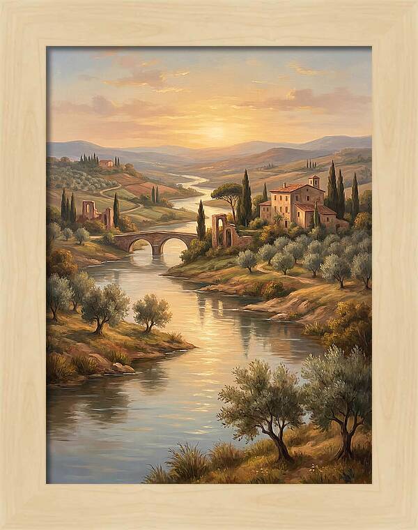River Landscape At Sunset