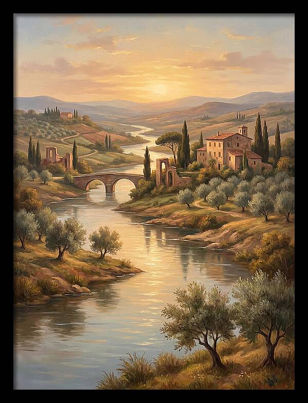 River Landscape At Sunset