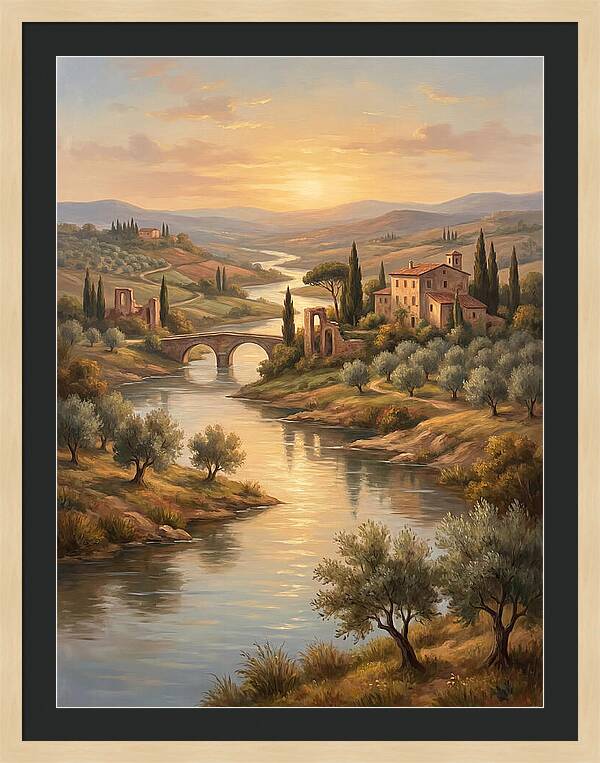 River Landscape At Sunset