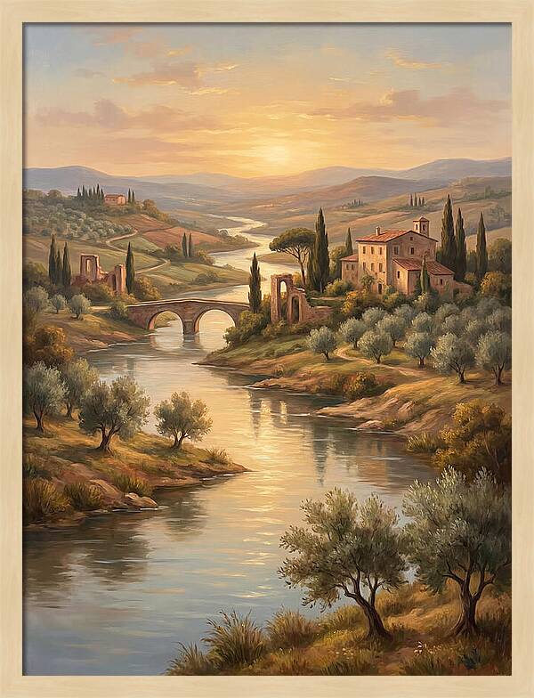 River Landscape At Sunset