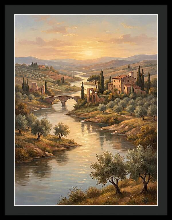 River Landscape At Sunset