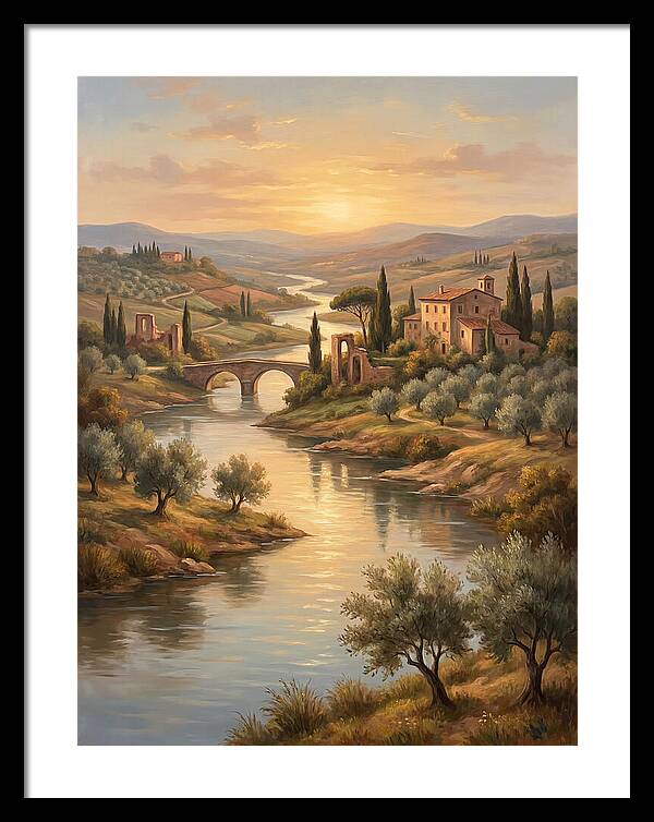 River Landscape At Sunset