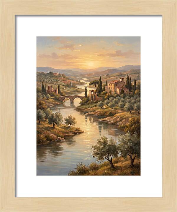 River Landscape At Sunset