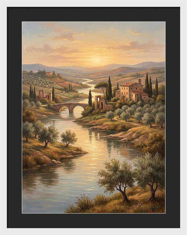 River Landscape At Sunset