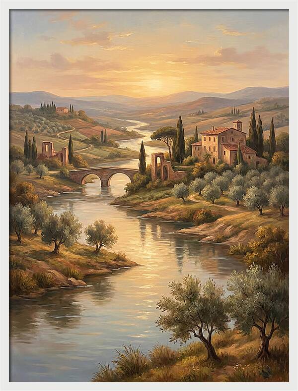 River Landscape At Sunset