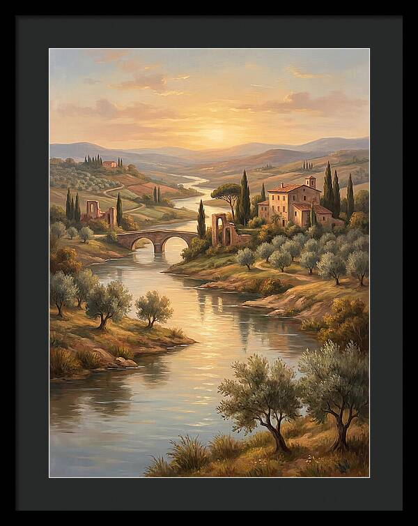 River Landscape At Sunset