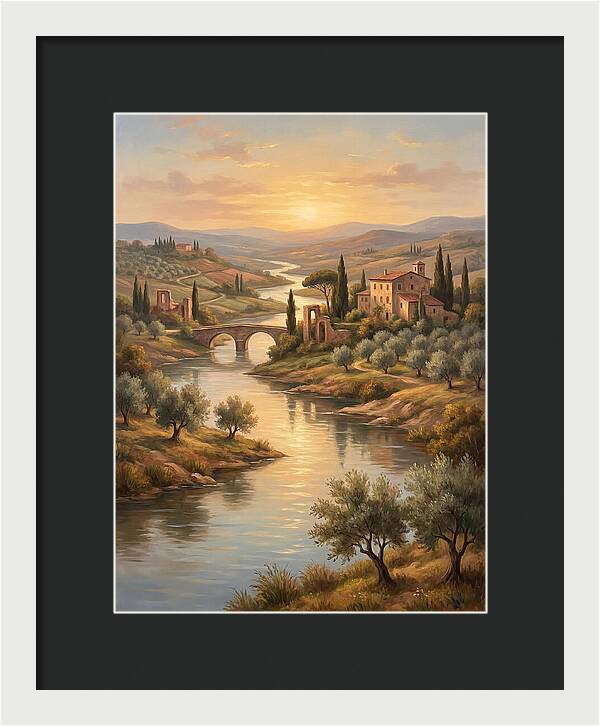 River Landscape At Sunset