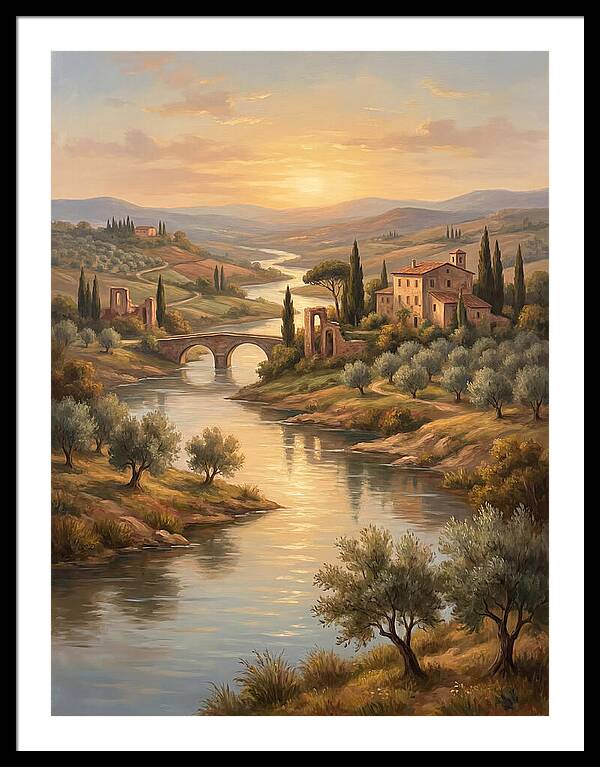 River Landscape At Sunset