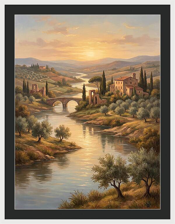 River Landscape At Sunset