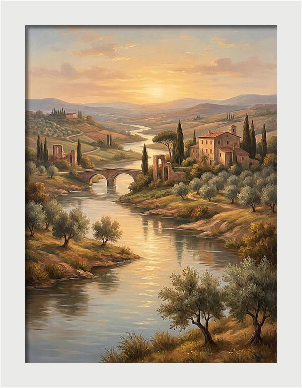 River Landscape At Sunset