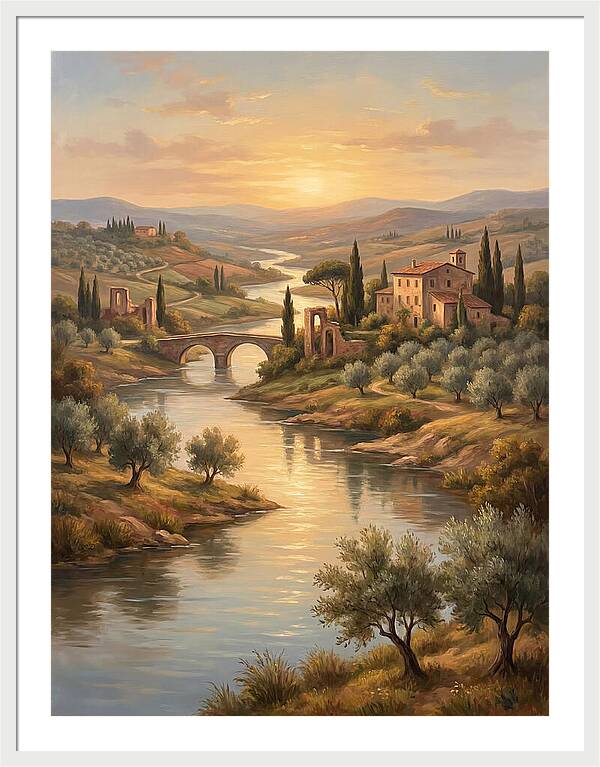 River Landscape At Sunset