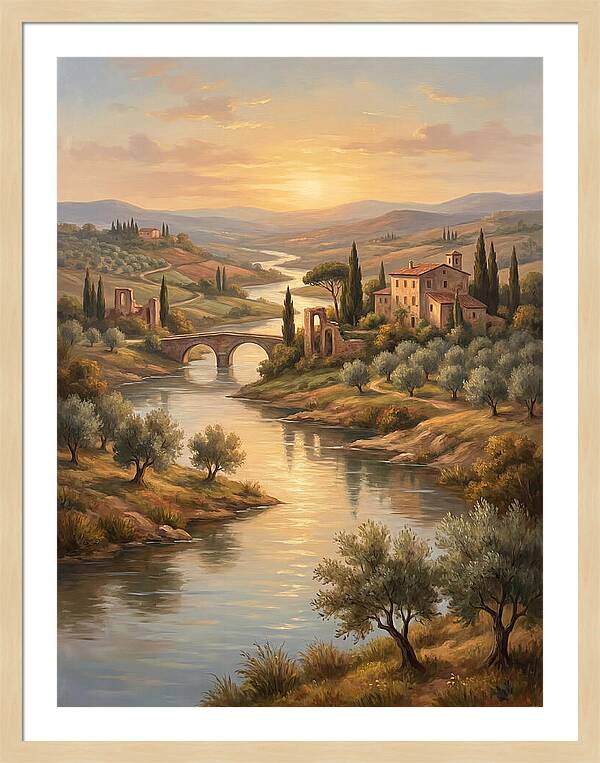 River Landscape At Sunset