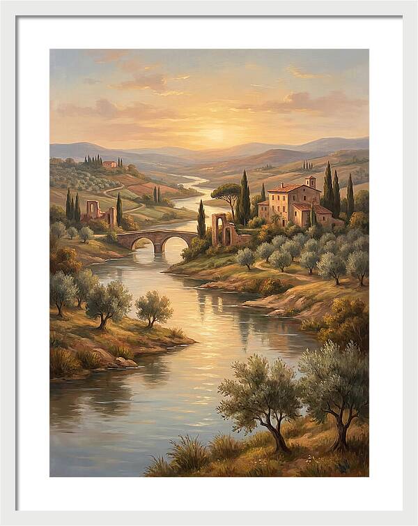 River Landscape At Sunset