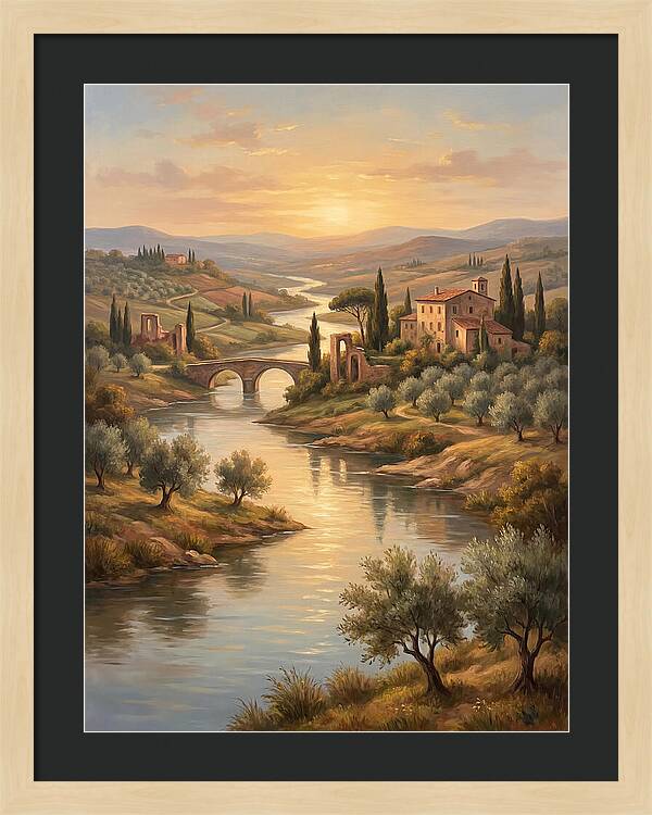 River Landscape At Sunset