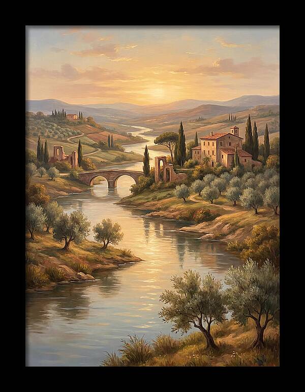 River Landscape At Sunset