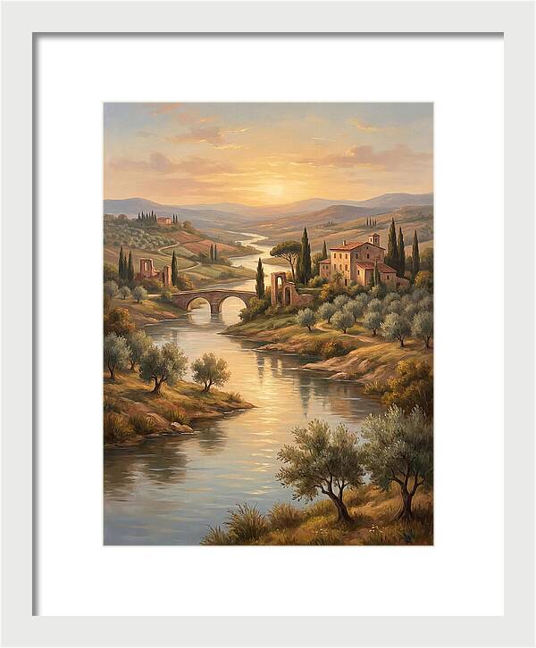 River Landscape At Sunset