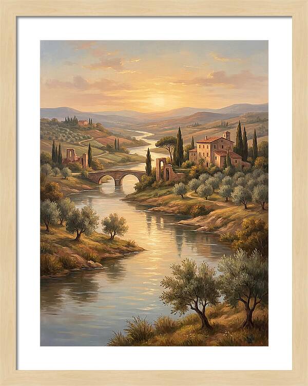 River Landscape At Sunset