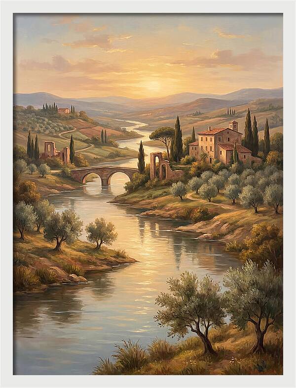 River Landscape At Sunset
