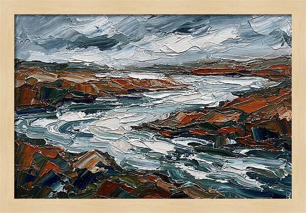 River Landscape In Palette Knife Style