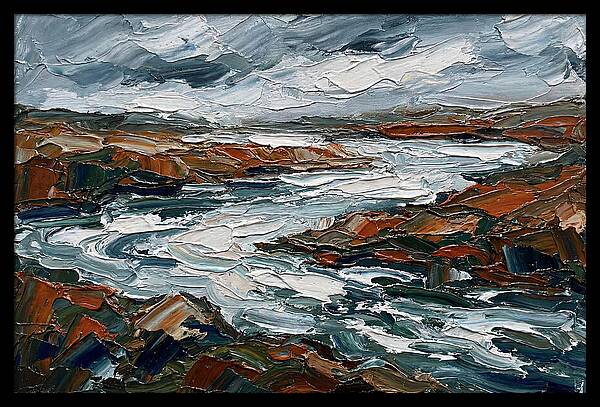 River Landscape In Palette Knife Style