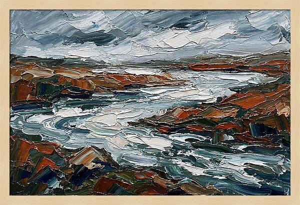 River Landscape In Palette Knife Style