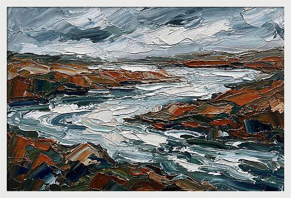 River Landscape In Palette Knife Style