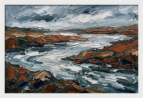 River Landscape In Palette Knife Style