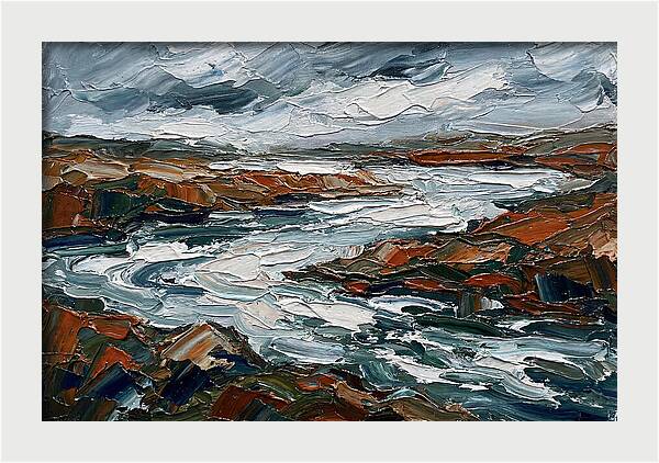 River Landscape In Palette Knife Style