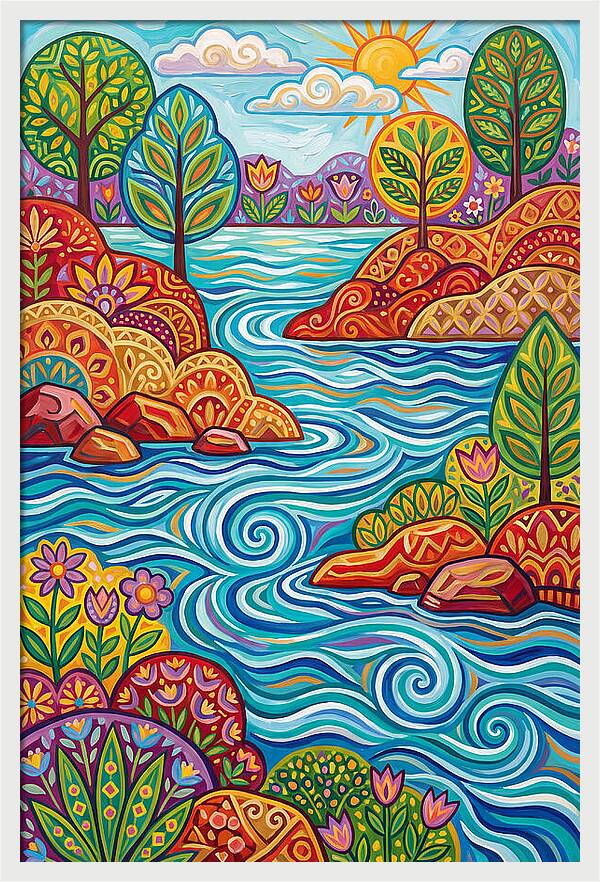 River Landscape In Vibrant Colors