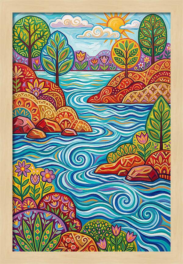 River Landscape In Vibrant Colors