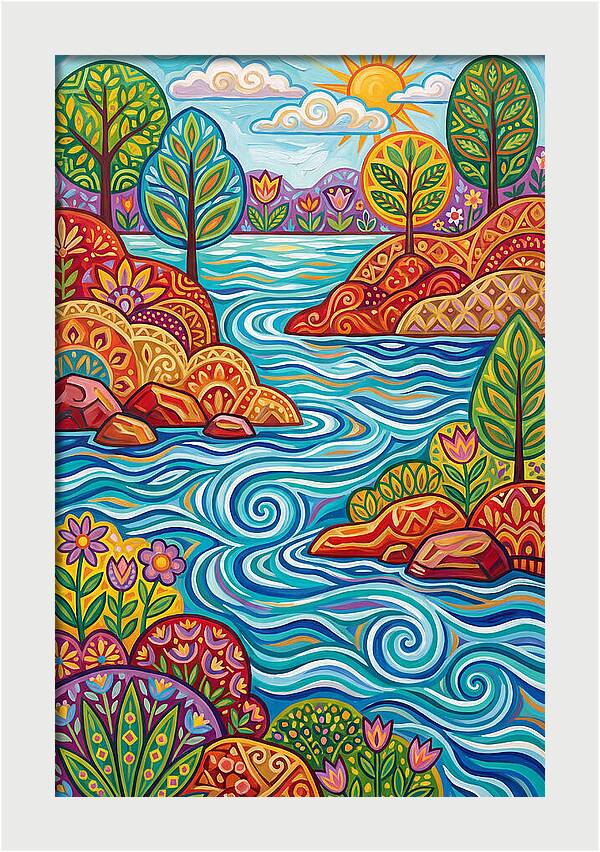 River Landscape In Vibrant Colors