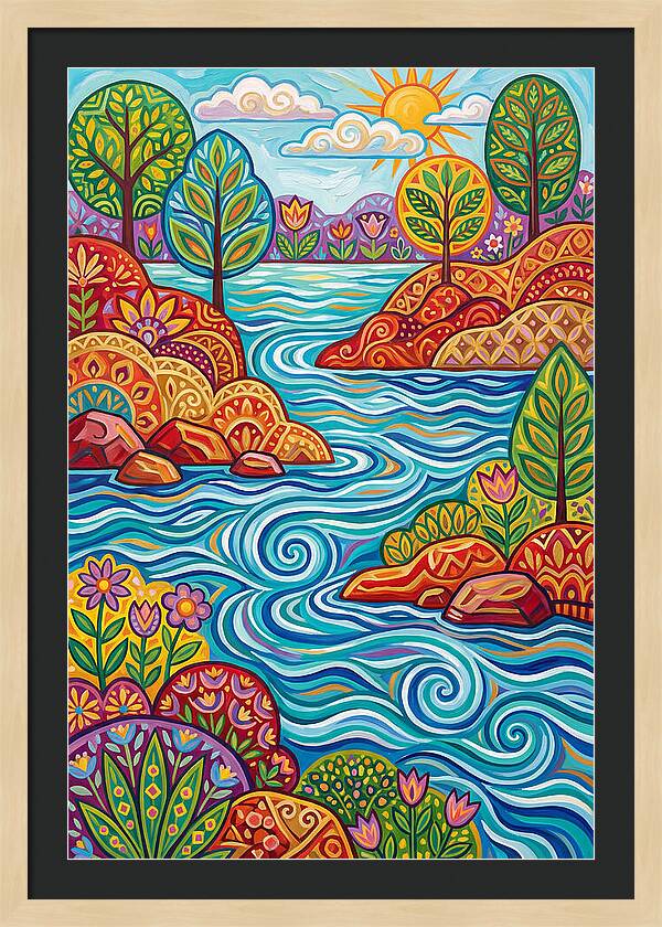 River Landscape In Vibrant Colors
