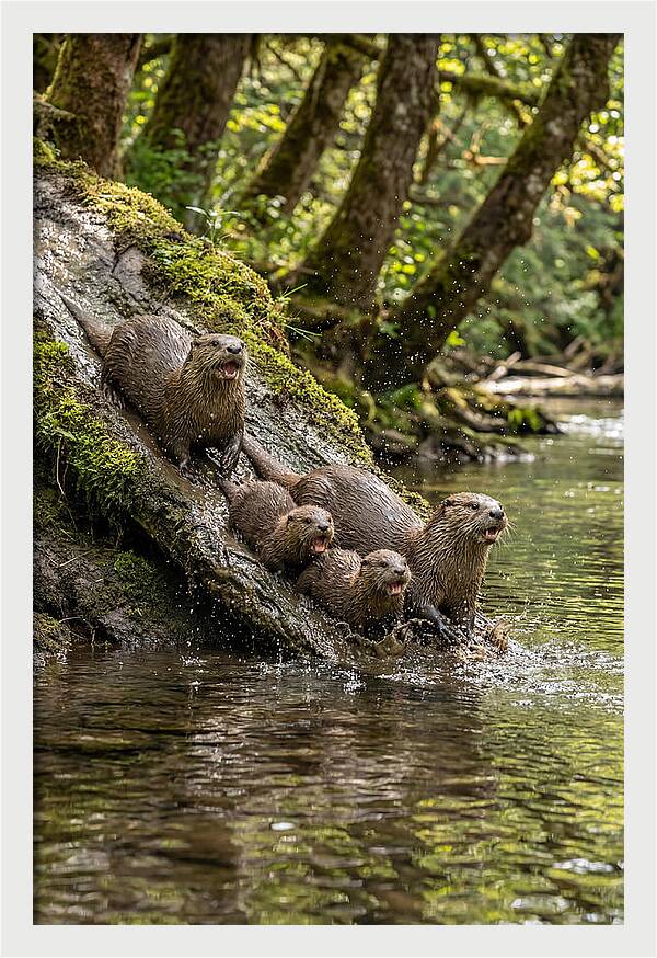 River Otter Family Sliding