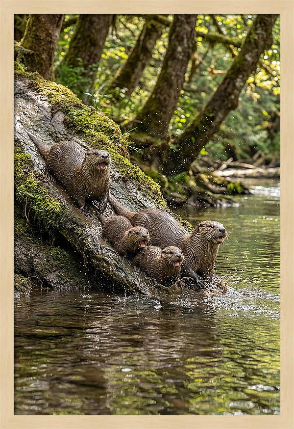 River Otter Family Sliding