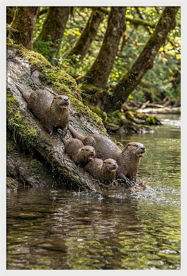 River Otter Family Sliding