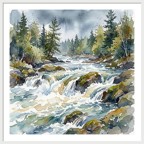 River Rapids In Watercolor