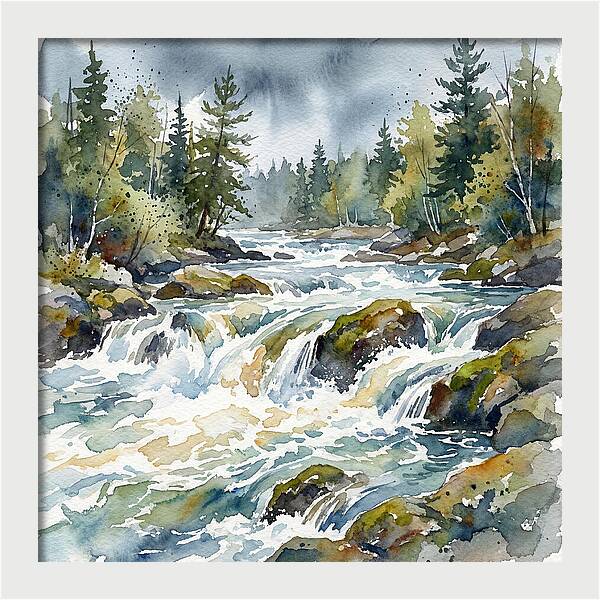 River Rapids In Watercolor