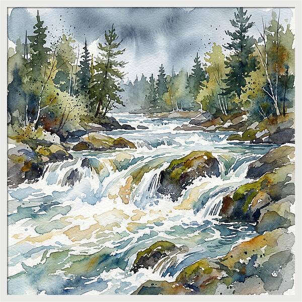 River Rapids In Watercolor