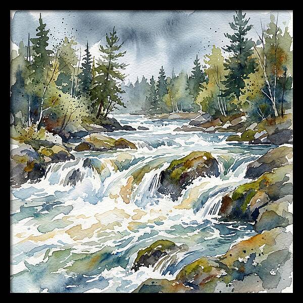River Rapids In Watercolor