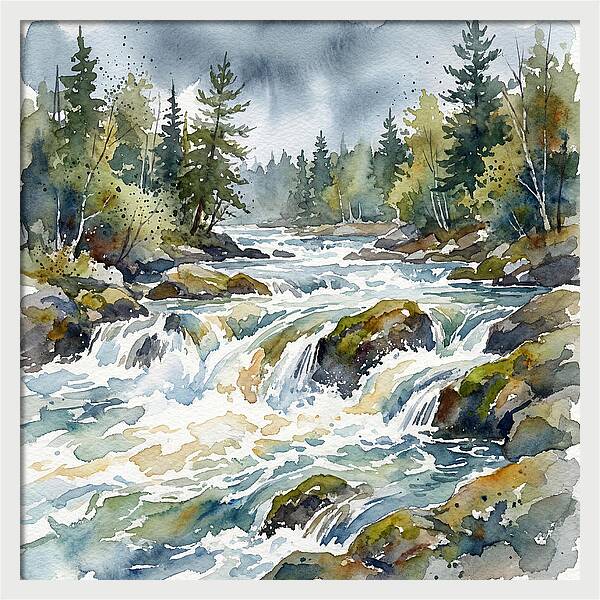 River Rapids In Watercolor