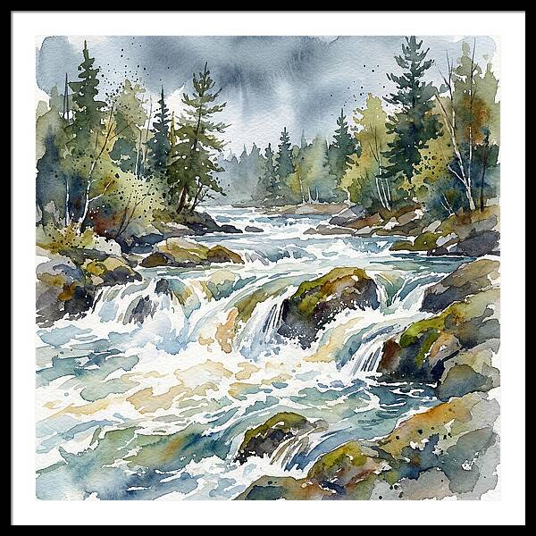 River Rapids In Watercolor
