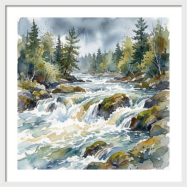 River Rapids In Watercolor