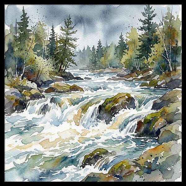 River Rapids In Watercolor